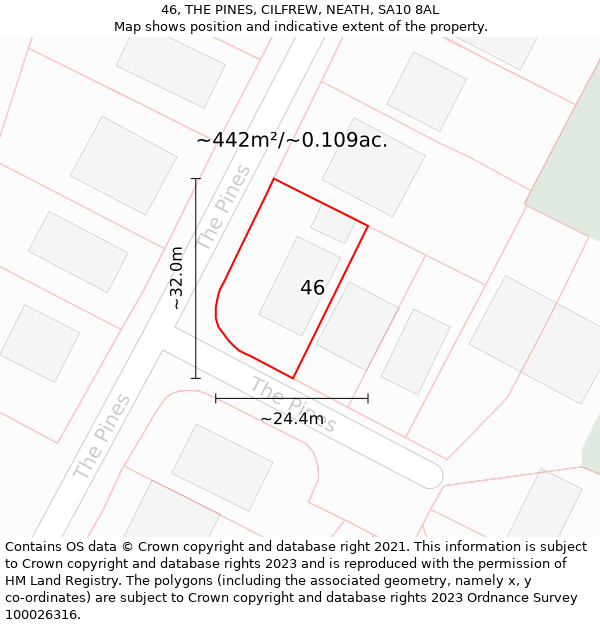 46, THE PINES, CILFREW, NEATH, SA10 8AL: Plot and title map