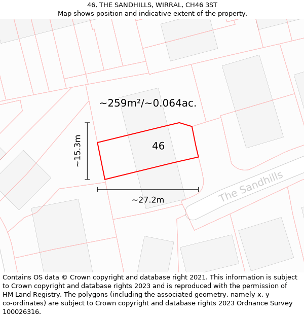 46, THE SANDHILLS, WIRRAL, CH46 3ST: Plot and title map