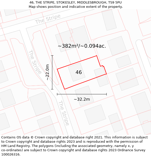 46, THE STRIPE, STOKESLEY, MIDDLESBROUGH, TS9 5PU: Plot and title map