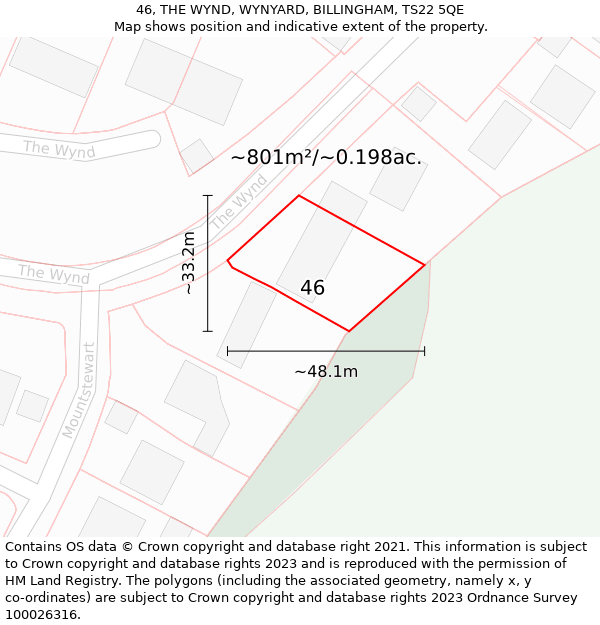 46, THE WYND, WYNYARD, BILLINGHAM, TS22 5QE: Plot and title map