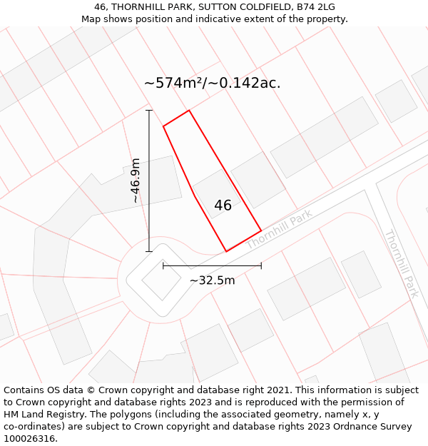 46, THORNHILL PARK, SUTTON COLDFIELD, B74 2LG: Plot and title map