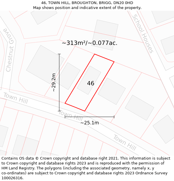 46, TOWN HILL, BROUGHTON, BRIGG, DN20 0HD: Plot and title map