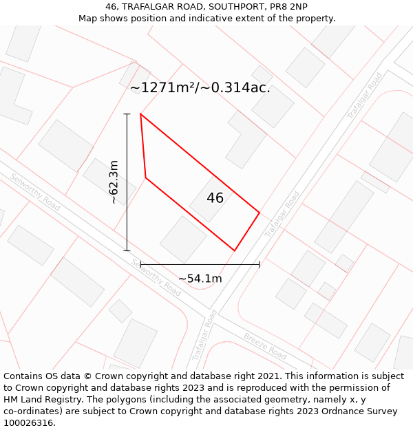 46, TRAFALGAR ROAD, SOUTHPORT, PR8 2NP: Plot and title map