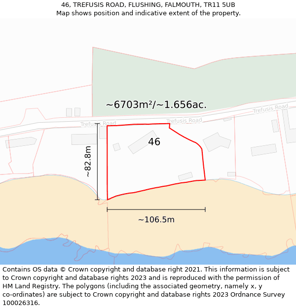 46, TREFUSIS ROAD, FLUSHING, FALMOUTH, TR11 5UB: Plot and title map