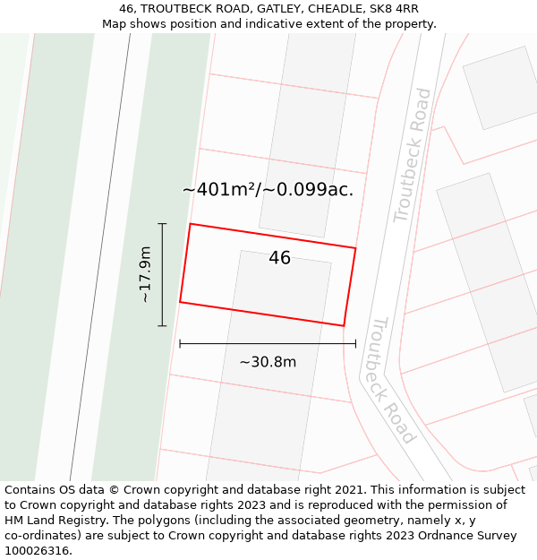 46, TROUTBECK ROAD, GATLEY, CHEADLE, SK8 4RR: Plot and title map