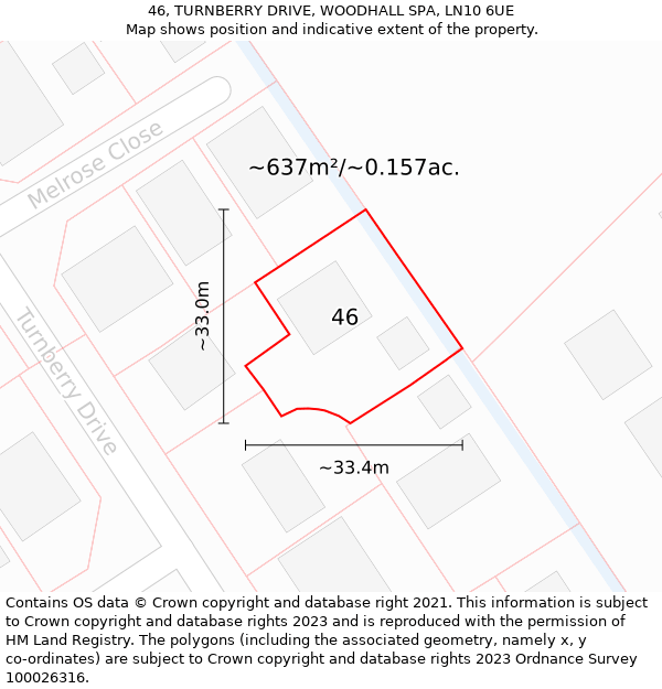 46, TURNBERRY DRIVE, WOODHALL SPA, LN10 6UE: Plot and title map