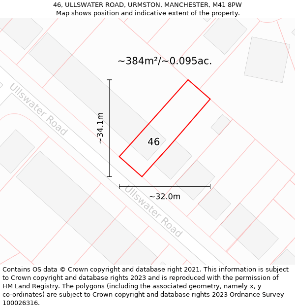 46, ULLSWATER ROAD, URMSTON, MANCHESTER, M41 8PW: Plot and title map