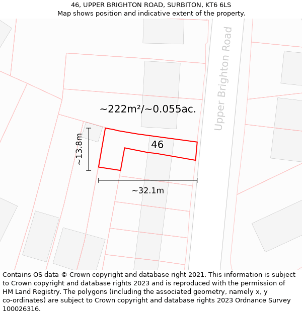 46, UPPER BRIGHTON ROAD, SURBITON, KT6 6LS: Plot and title map