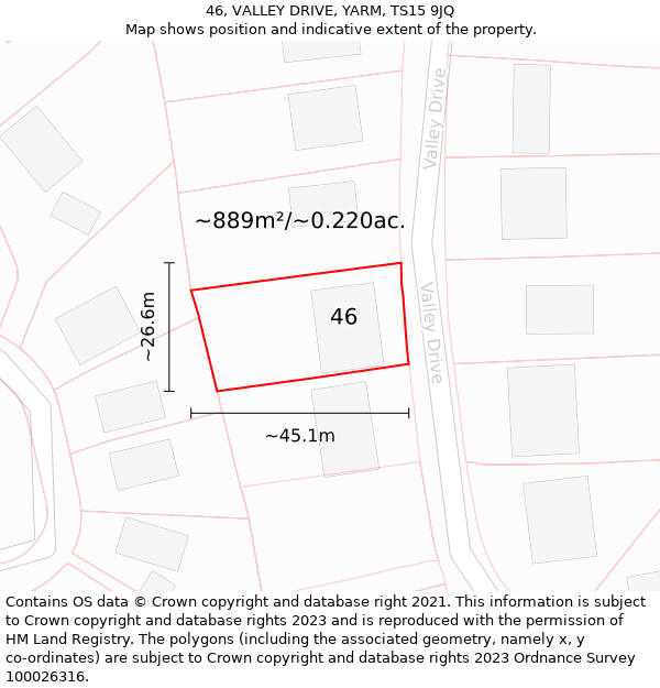 46, VALLEY DRIVE, YARM, TS15 9JQ: Plot and title map