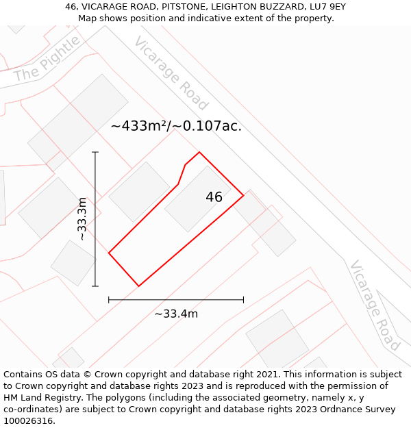 46, VICARAGE ROAD, PITSTONE, LEIGHTON BUZZARD, LU7 9EY: Plot and title map