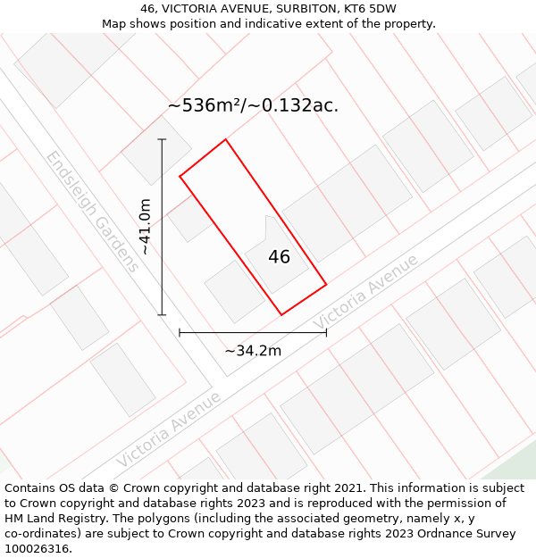 46, VICTORIA AVENUE, SURBITON, KT6 5DW: Plot and title map