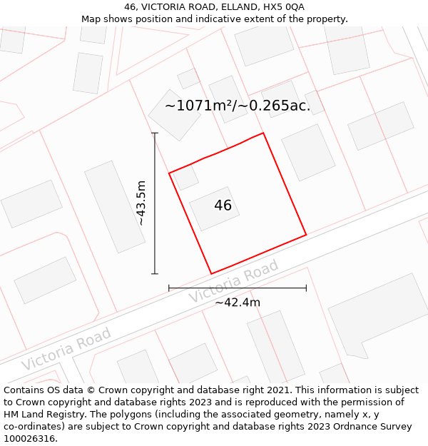 46, VICTORIA ROAD, ELLAND, HX5 0QA: Plot and title map