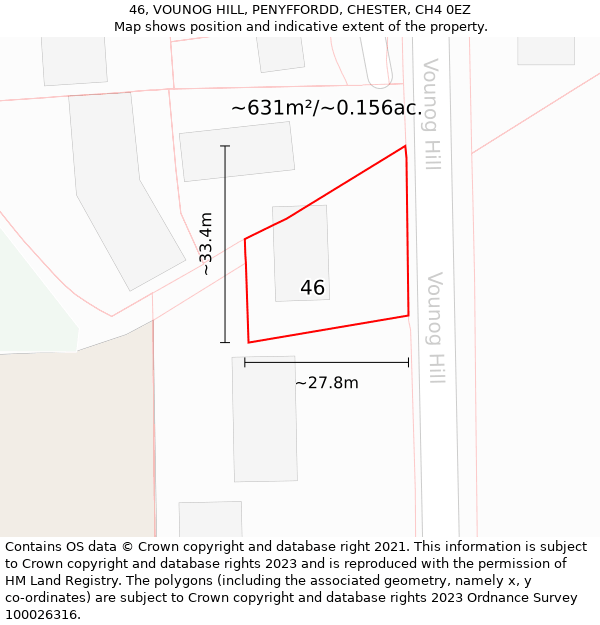 46, VOUNOG HILL, PENYFFORDD, CHESTER, CH4 0EZ: Plot and title map