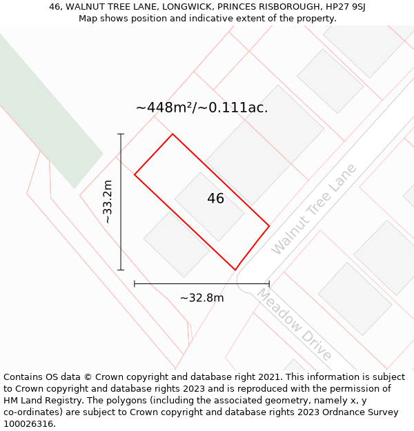 46, WALNUT TREE LANE, LONGWICK, PRINCES RISBOROUGH, HP27 9SJ: Plot and title map