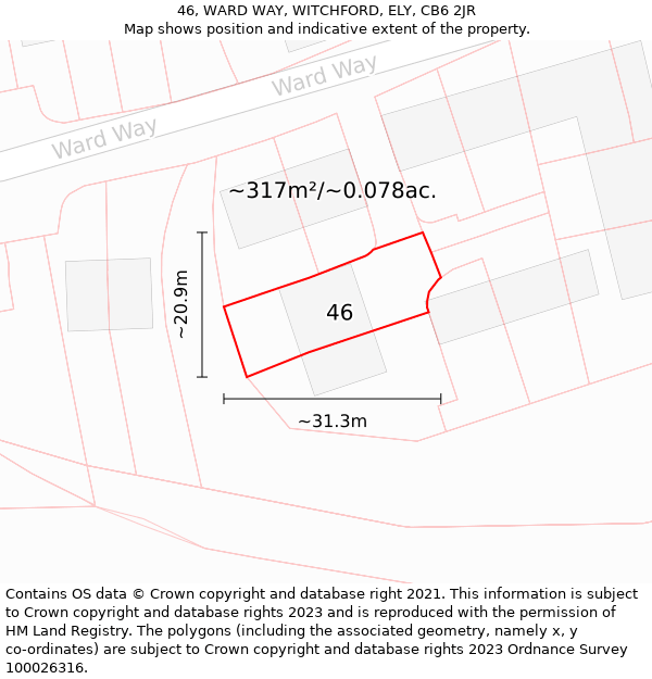 46, WARD WAY, WITCHFORD, ELY, CB6 2JR: Plot and title map