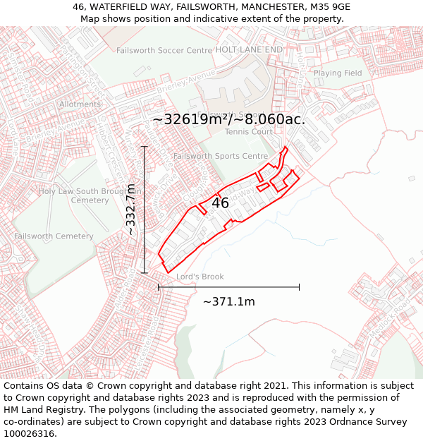 46, WATERFIELD WAY, FAILSWORTH, MANCHESTER, M35 9GE: Plot and title map