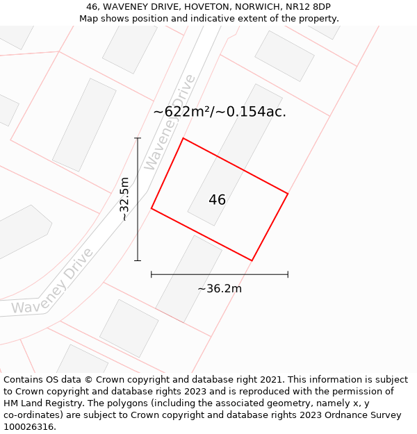 46, WAVENEY DRIVE, HOVETON, NORWICH, NR12 8DP: Plot and title map