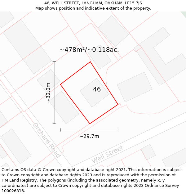 46, WELL STREET, LANGHAM, OAKHAM, LE15 7JS: Plot and title map