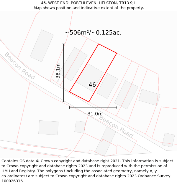 46, WEST END, PORTHLEVEN, HELSTON, TR13 9JL: Plot and title map