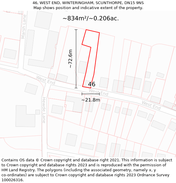 46, WEST END, WINTERINGHAM, SCUNTHORPE, DN15 9NS: Plot and title map