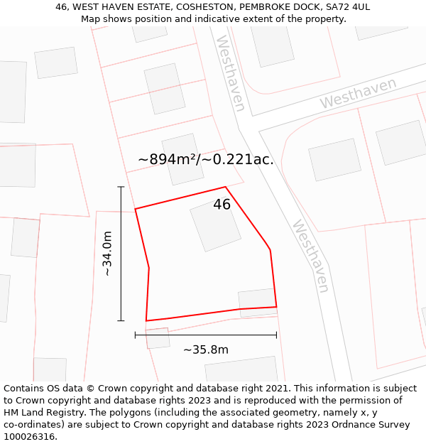 46, WEST HAVEN ESTATE, COSHESTON, PEMBROKE DOCK, SA72 4UL: Plot and title map