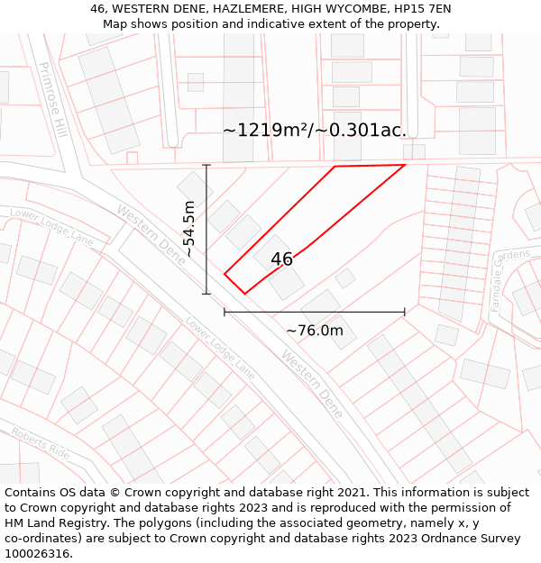 46, WESTERN DENE, HAZLEMERE, HIGH WYCOMBE, HP15 7EN: Plot and title map