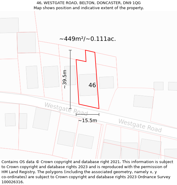 46, WESTGATE ROAD, BELTON, DONCASTER, DN9 1QG: Plot and title map