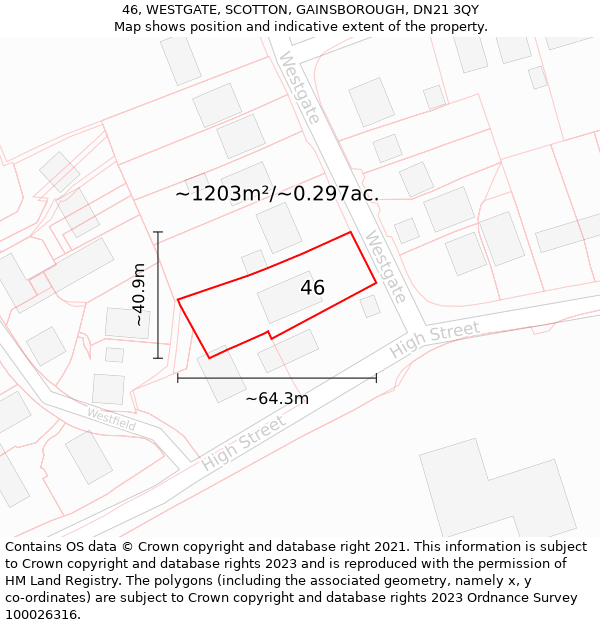 46, WESTGATE, SCOTTON, GAINSBOROUGH, DN21 3QY: Plot and title map