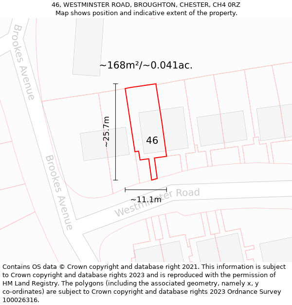 46, WESTMINSTER ROAD, BROUGHTON, CHESTER, CH4 0RZ: Plot and title map