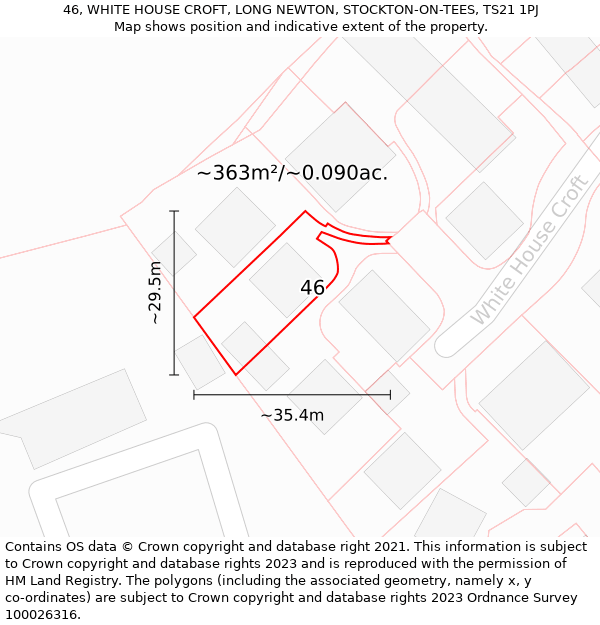 46, WHITE HOUSE CROFT, LONG NEWTON, STOCKTON-ON-TEES, TS21 1PJ: Plot and title map