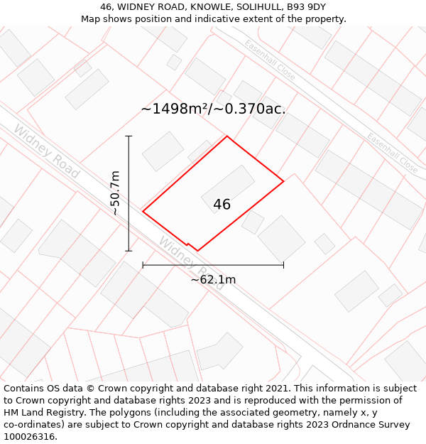 46, WIDNEY ROAD, KNOWLE, SOLIHULL, B93 9DY: Plot and title map