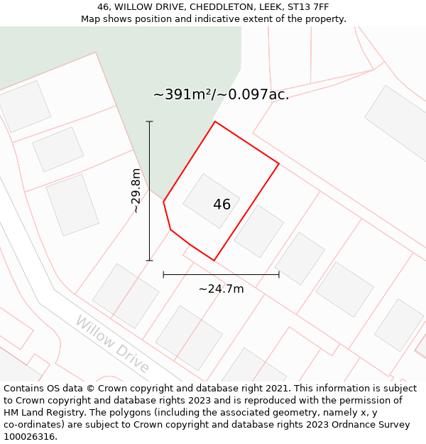 46, WILLOW DRIVE, CHEDDLETON, LEEK, ST13 7FF: Plot and title map