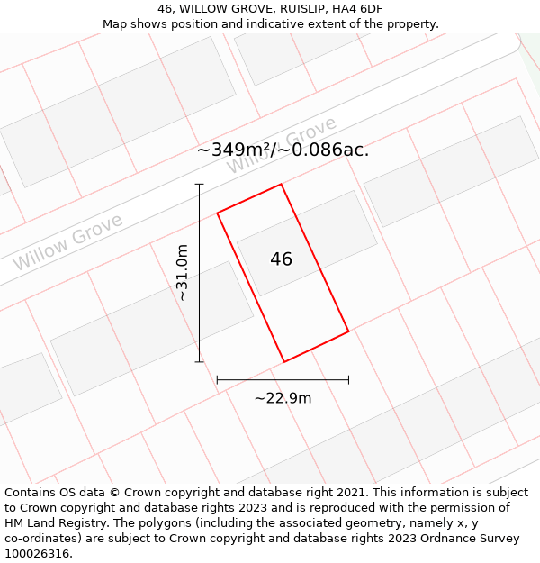 46, WILLOW GROVE, RUISLIP, HA4 6DF: Plot and title map