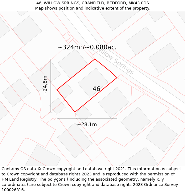 46, WILLOW SPRINGS, CRANFIELD, BEDFORD, MK43 0DS: Plot and title map