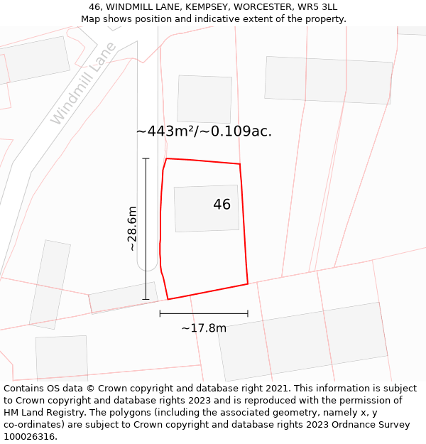 46, WINDMILL LANE, KEMPSEY, WORCESTER, WR5 3LL: Plot and title map