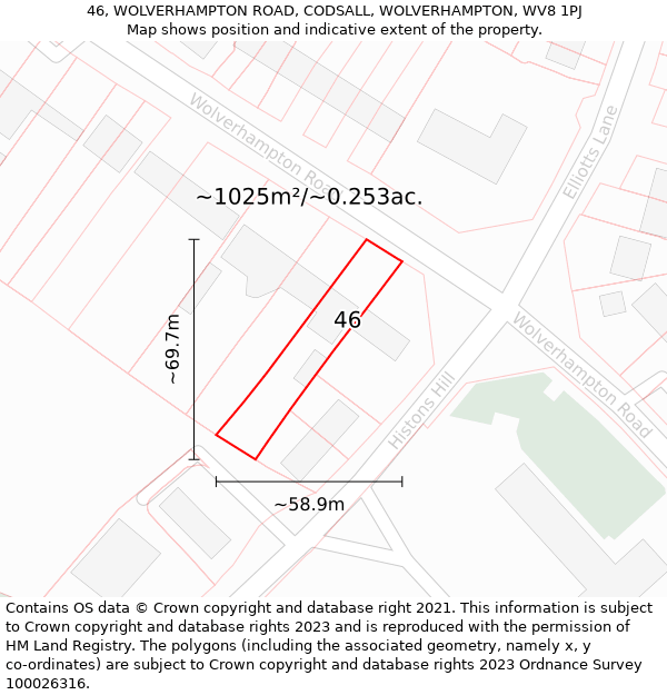 46, WOLVERHAMPTON ROAD, CODSALL, WOLVERHAMPTON, WV8 1PJ: Plot and title map