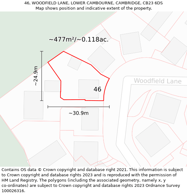 46, WOODFIELD LANE, LOWER CAMBOURNE, CAMBRIDGE, CB23 6DS: Plot and title map