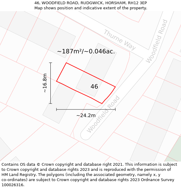 46, WOODFIELD ROAD, RUDGWICK, HORSHAM, RH12 3EP: Plot and title map