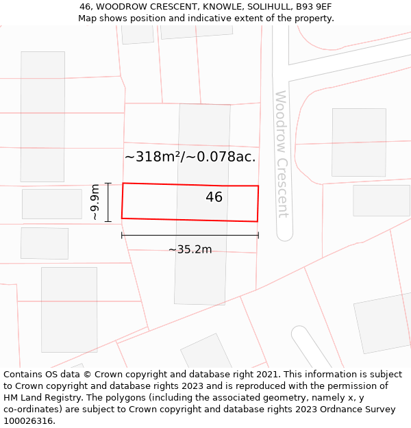 46, WOODROW CRESCENT, KNOWLE, SOLIHULL, B93 9EF: Plot and title map