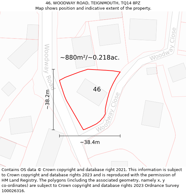 46, WOODWAY ROAD, TEIGNMOUTH, TQ14 8PZ: Plot and title map
