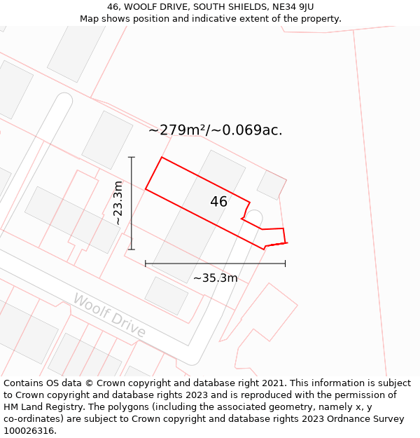 46, WOOLF DRIVE, SOUTH SHIELDS, NE34 9JU: Plot and title map