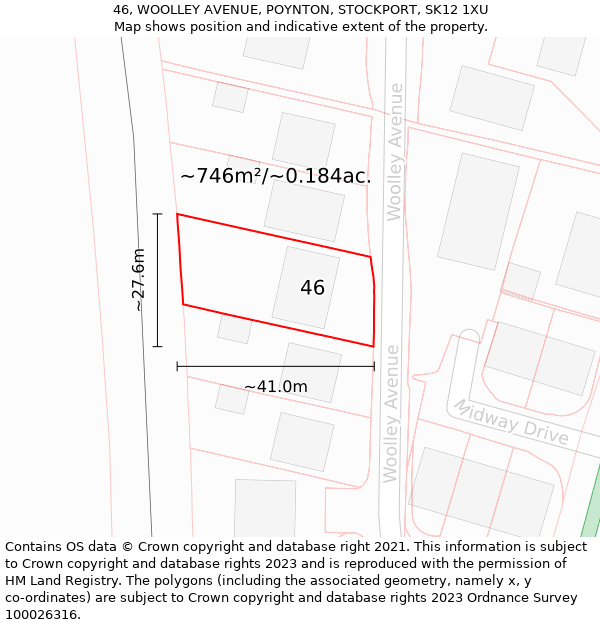 46, WOOLLEY AVENUE, POYNTON, STOCKPORT, SK12 1XU: Plot and title map