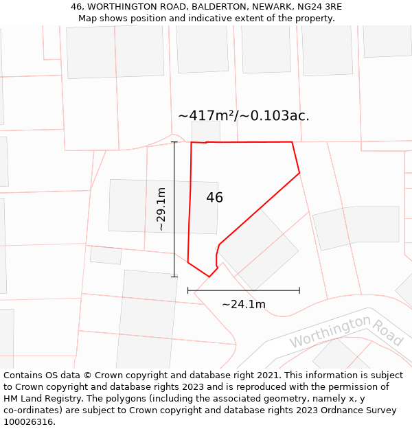 46, WORTHINGTON ROAD, BALDERTON, NEWARK, NG24 3RE: Plot and title map