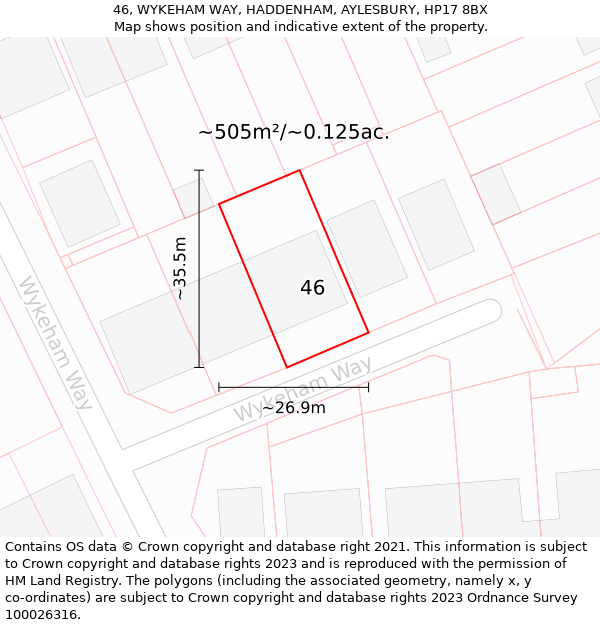 46, WYKEHAM WAY, HADDENHAM, AYLESBURY, HP17 8BX: Plot and title map