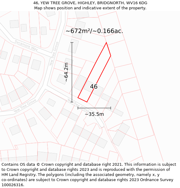 46, YEW TREE GROVE, HIGHLEY, BRIDGNORTH, WV16 6DG: Plot and title map