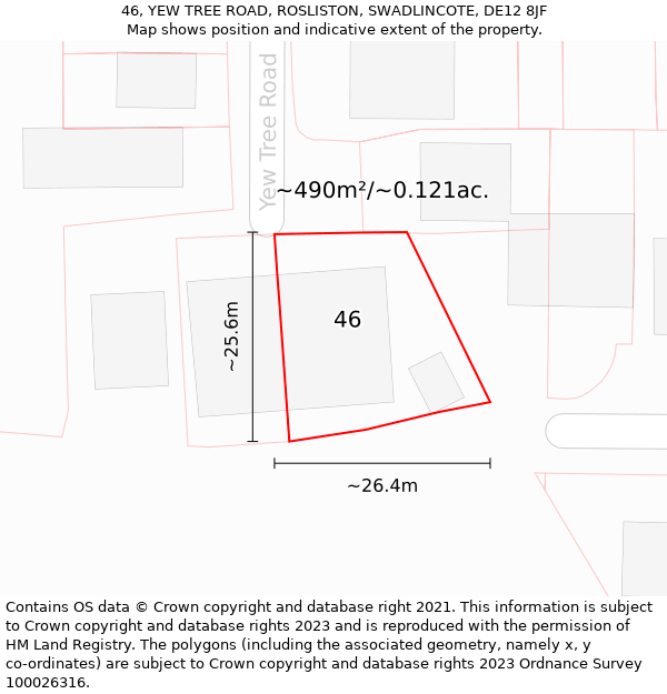 46, YEW TREE ROAD, ROSLISTON, SWADLINCOTE, DE12 8JF: Plot and title map