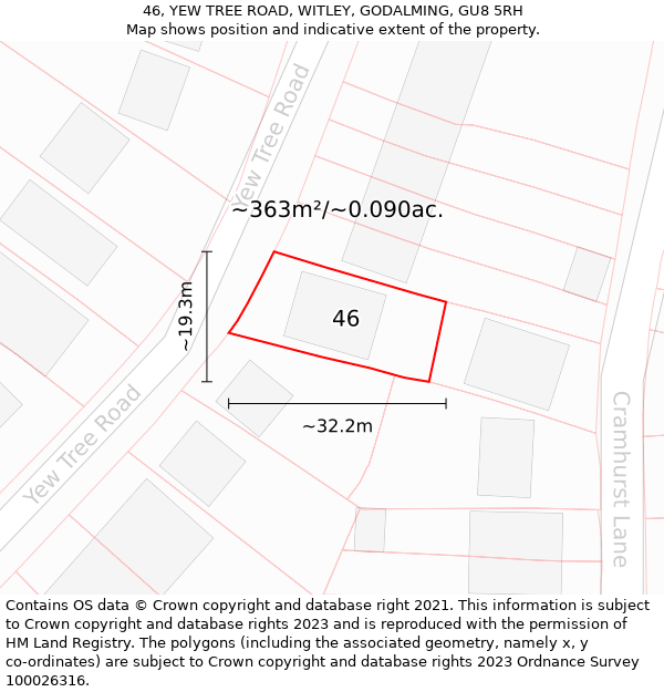 46, YEW TREE ROAD, WITLEY, GODALMING, GU8 5RH: Plot and title map