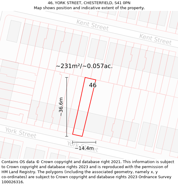 46, YORK STREET, CHESTERFIELD, S41 0PN: Plot and title map