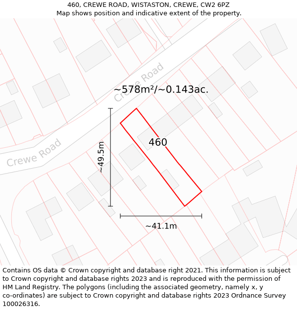 460, CREWE ROAD, WISTASTON, CREWE, CW2 6PZ: Plot and title map