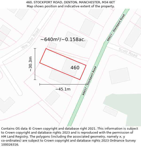 460, STOCKPORT ROAD, DENTON, MANCHESTER, M34 6ET: Plot and title map